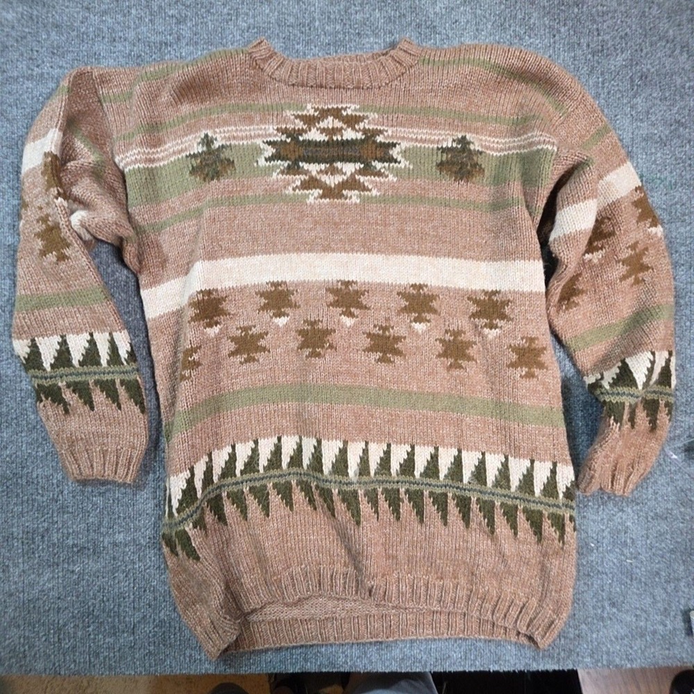 The Alpaca Connection Mens Large Brown Geometric Alpaca Pullover Sweater Peru